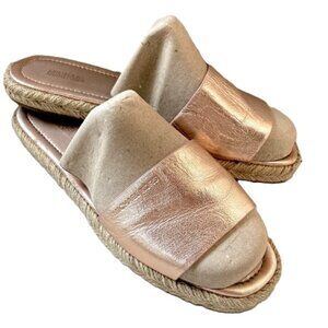MICHAEL KORS Metallic Rose Gold Espadrille Slides Flats Womens 10M